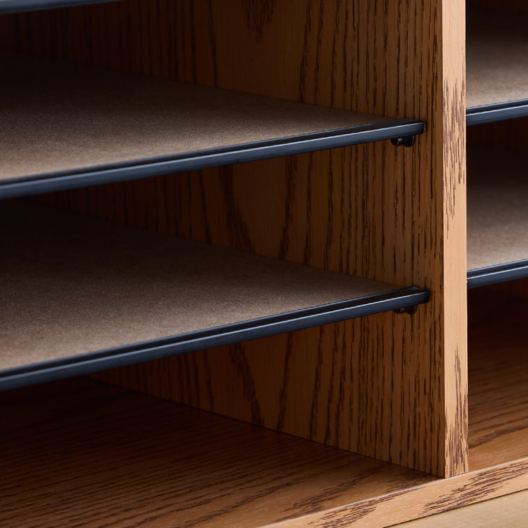 Medium Oak Adjustable Wood Literature Organizer with 12 Compartments
