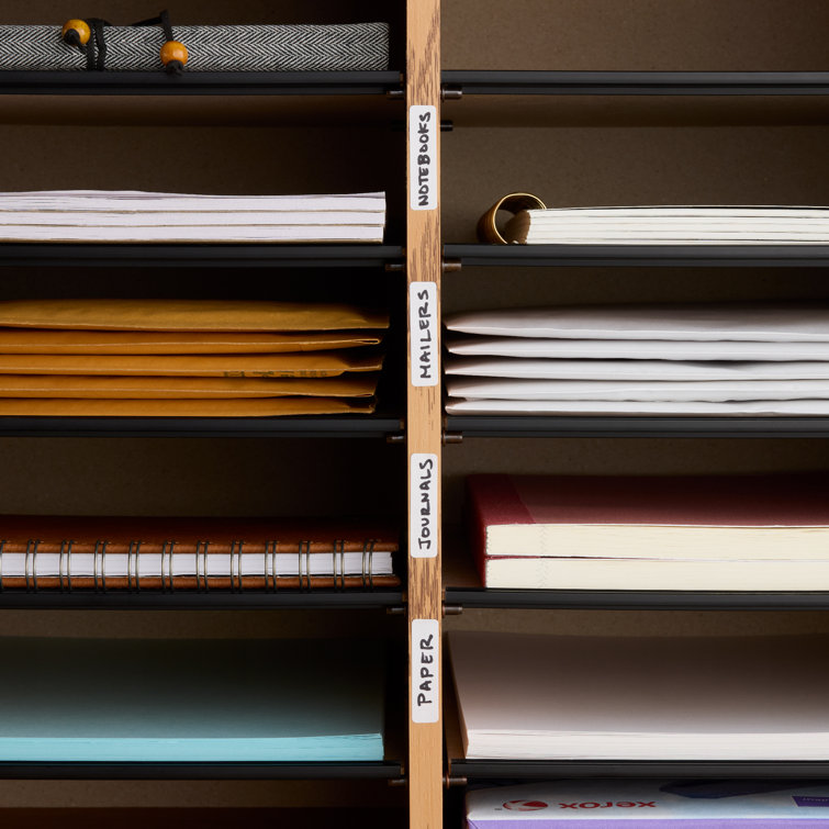 Medium Oak Adjustable Wood Literature Organizer with 12 Compartments