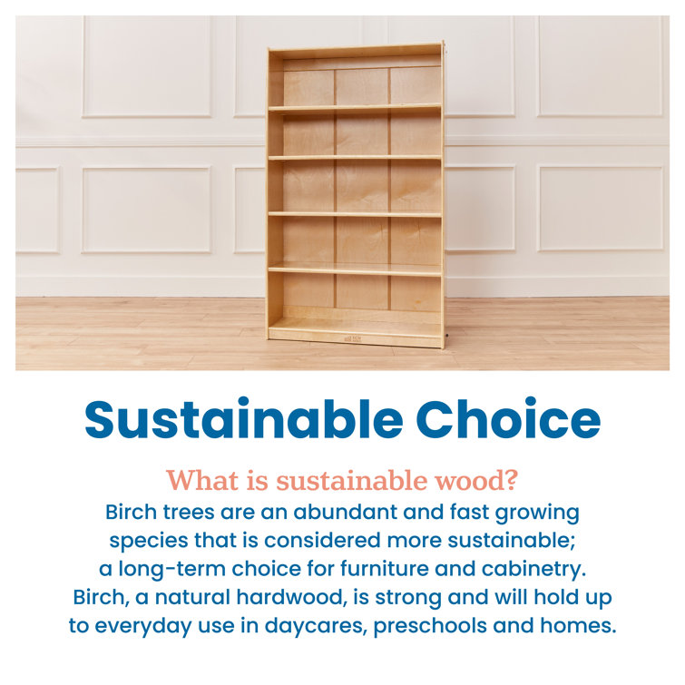 Adjustable Classic Birch Bookcase for Kids, 60in, Natural Brown