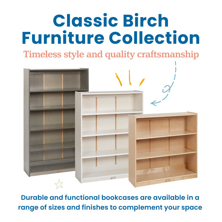 Adjustable Classic Birch Bookcase for Kids, 60in, Natural Brown