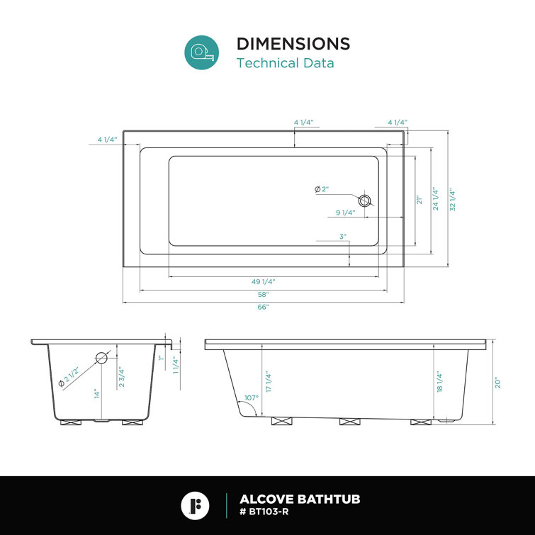 Alcove 70" White Acrylic Soaking Bathtub