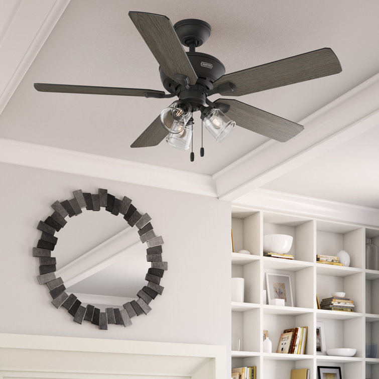 52" Matte Black 5-Blade Ceiling Fan with LED Lights