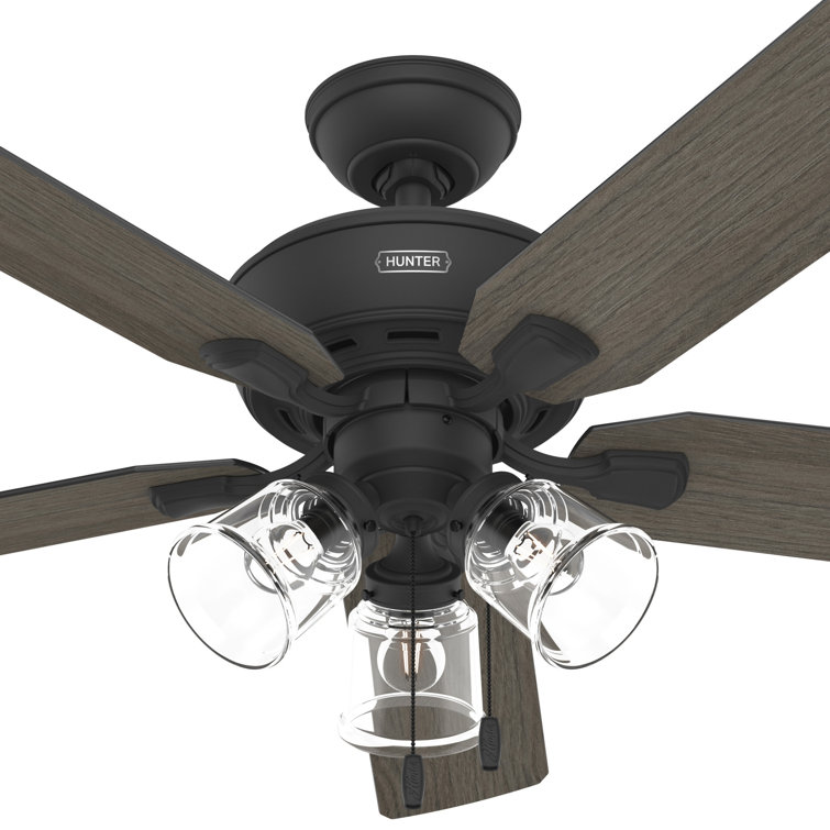 52" Matte Black 5-Blade Ceiling Fan with LED Lights