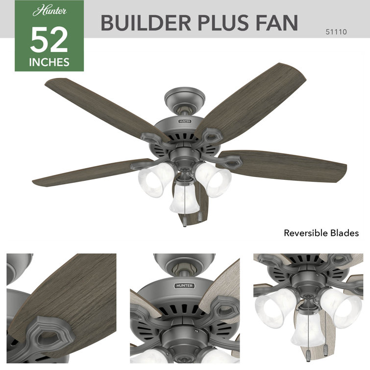 Matte Silver 52" Ceiling Fan with LED Light Kit and Reversible Blades