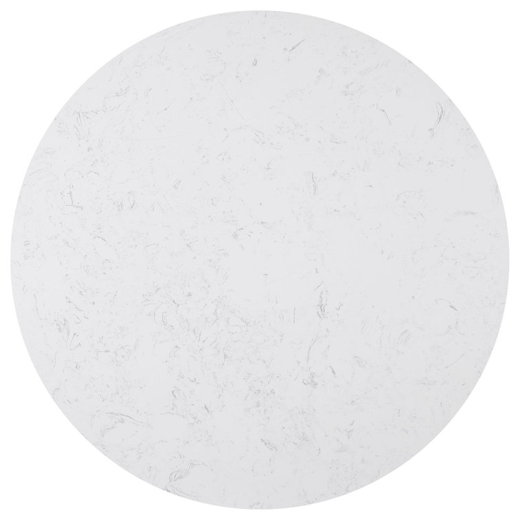 Round Black and White Marble Top Dining Table with Wood Base