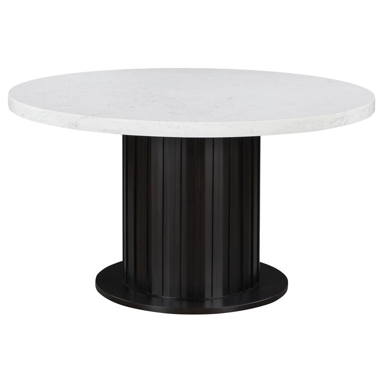 Round Black and White Marble Top Dining Table with Wood Base