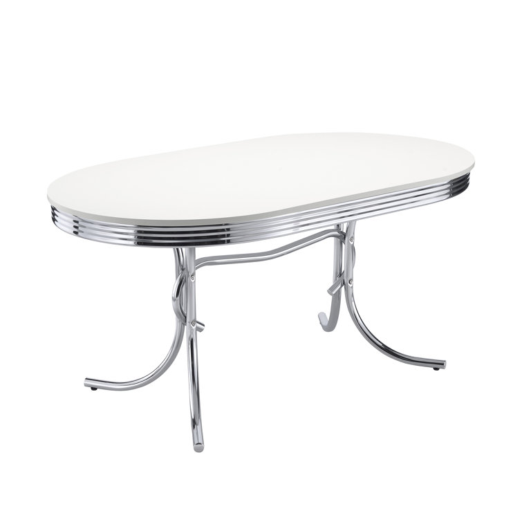 Oval White and Chrome Retro Dining Table