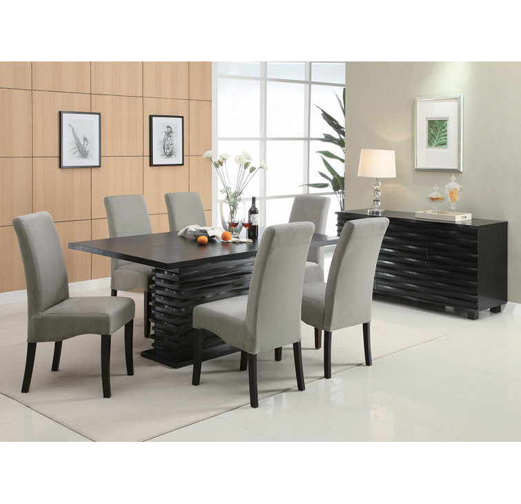 Stanton Wave Black Rectangular Dining Table with Layered Pedestal