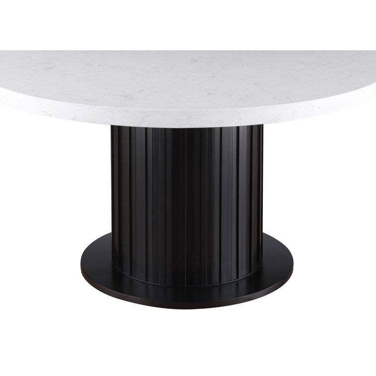 Round Black and White Marble Top Dining Table with Wood Base