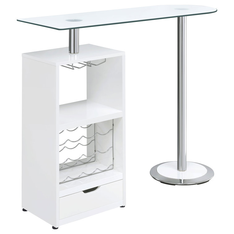 Contemporary Glossy White Elevated Glass Wine Bar with Storage