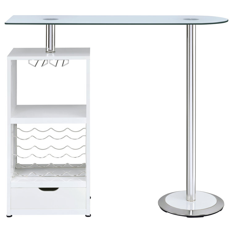 Contemporary Glossy White Elevated Glass Wine Bar with Storage
