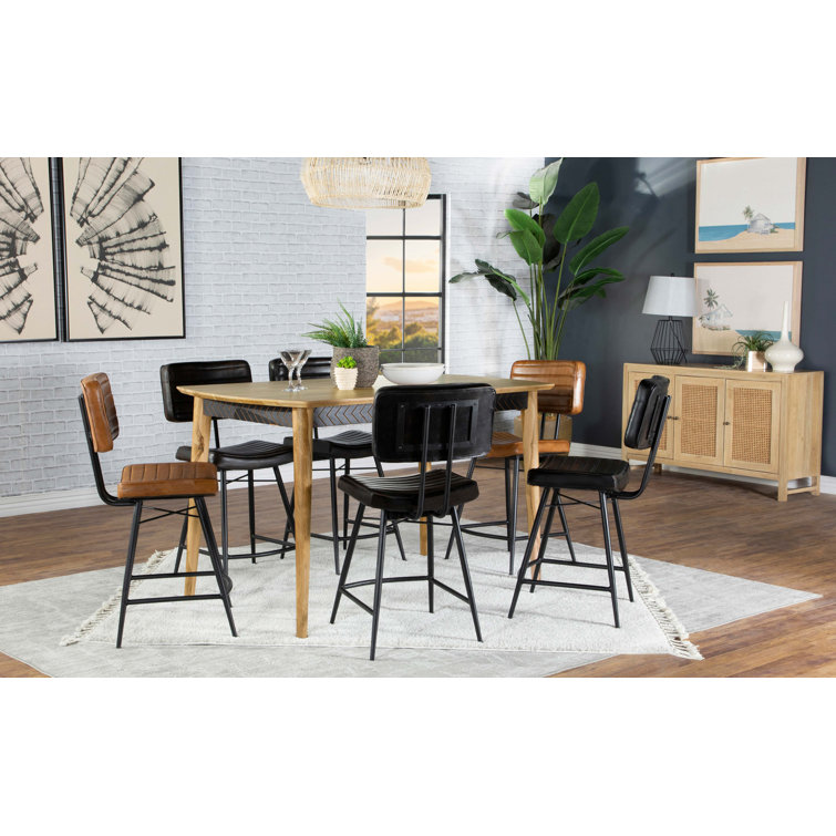 Camel Leather and Black Iron Adjustable Counter Stool