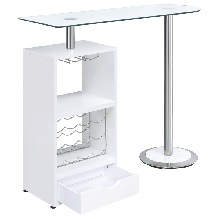Contemporary Glossy White Elevated Glass Wine Bar with Storage