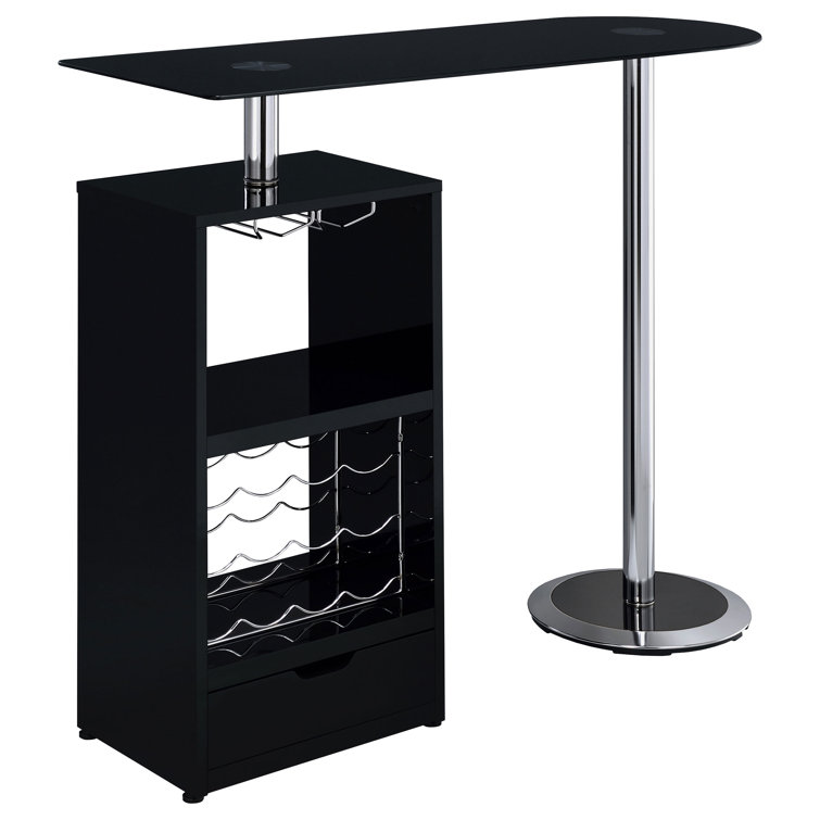Koufax 47.5'' Contemporary Black Bar Table with Wine Storage