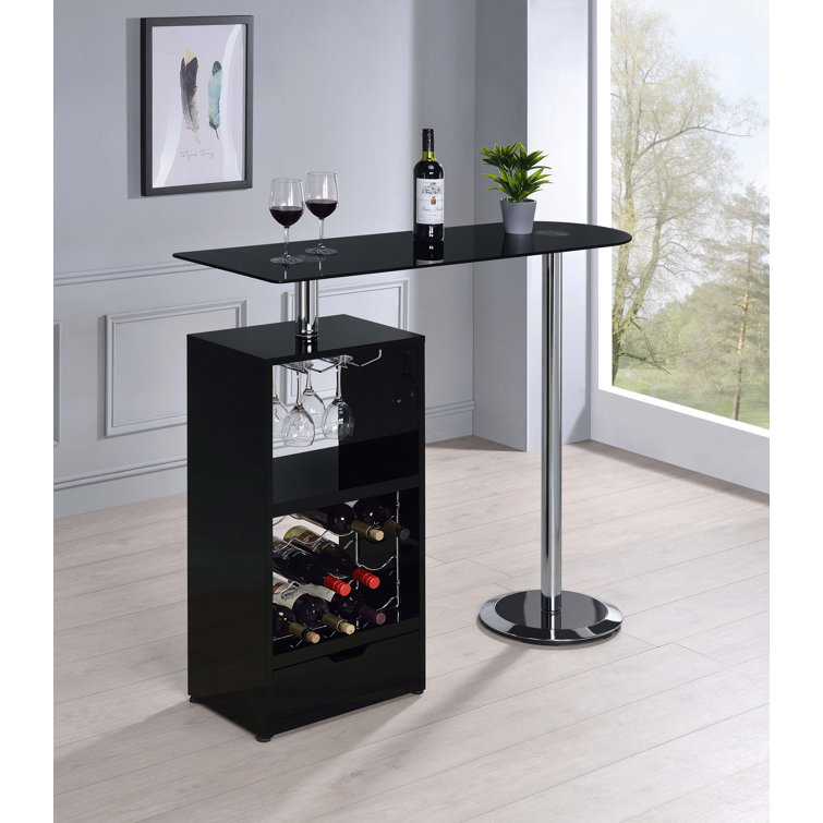 Koufax 47.5'' Contemporary Black Bar Table with Wine Storage