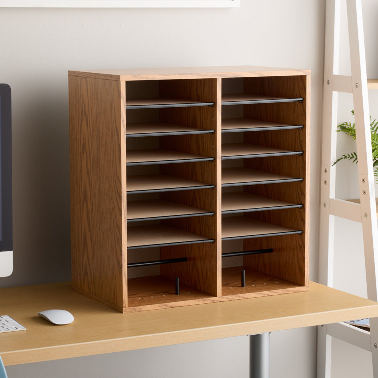 Compact Oak Laminate 16-Compartment Literature Organizer