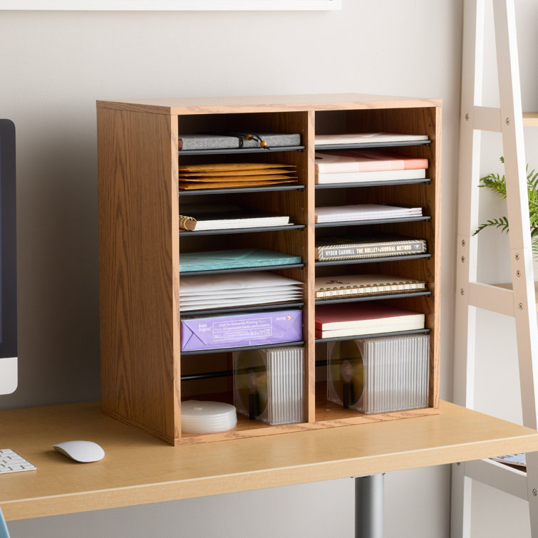 Compact Oak Laminate 16-Compartment Literature Organizer