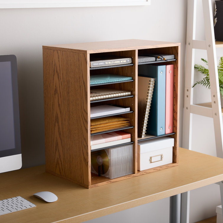 Compact Oak Laminate 16-Compartment Literature Organizer