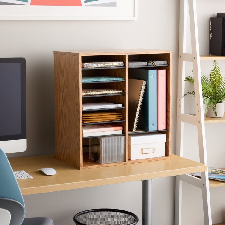 Compact Oak Laminate 16-Compartment Literature Organizer
