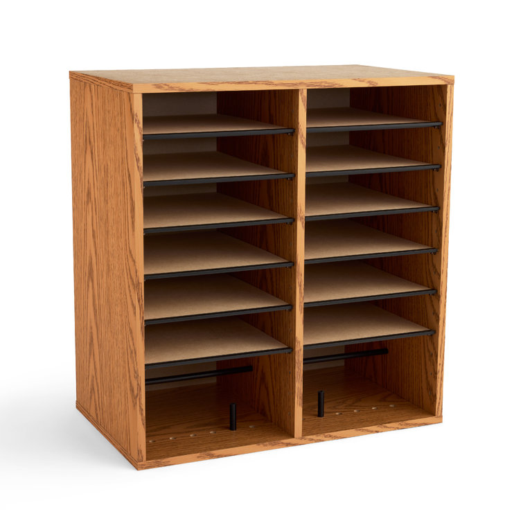 Compact Oak Laminate 16-Compartment Literature Organizer