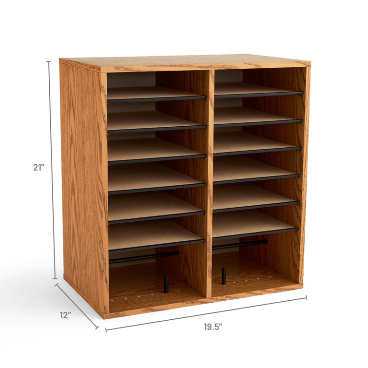 Compact Oak Laminate 16-Compartment Literature Organizer