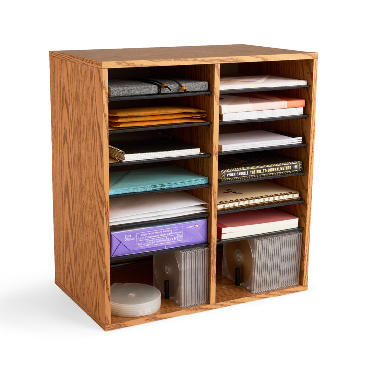 Compact Oak Laminate 16-Compartment Literature Organizer