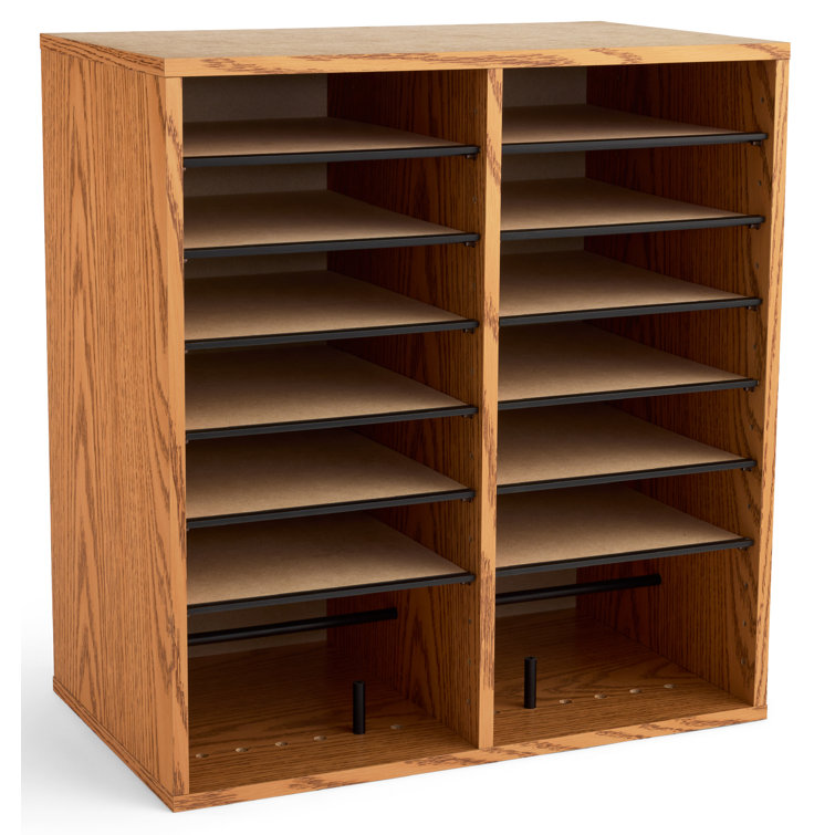 Compact Oak Laminate 16-Compartment Literature Organizer