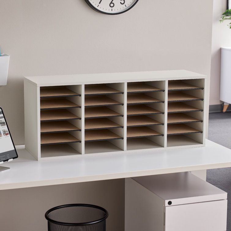 Modular 24-Compartment Gray Literature Sorter with Adjustable Shelves