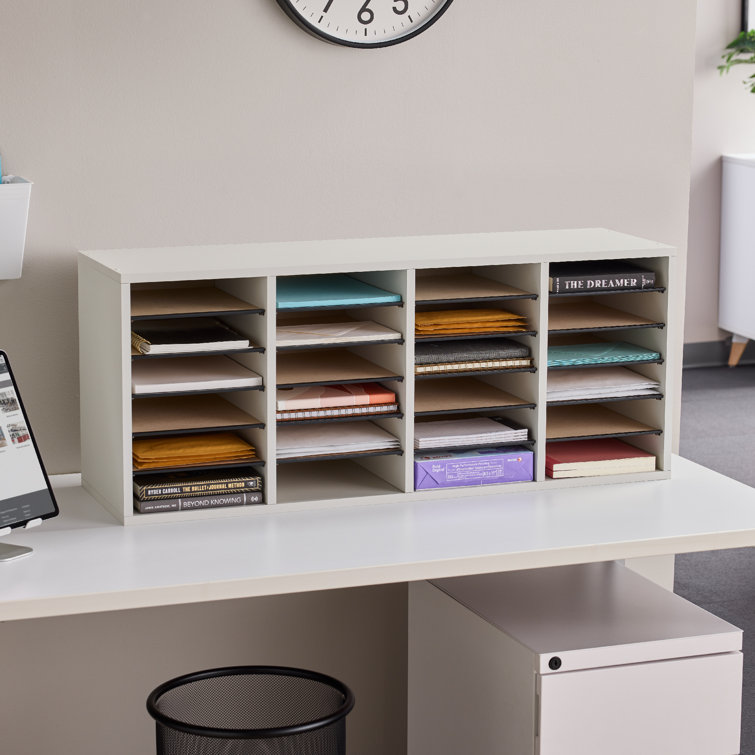 Modular 24-Compartment Gray Literature Sorter with Adjustable Shelves