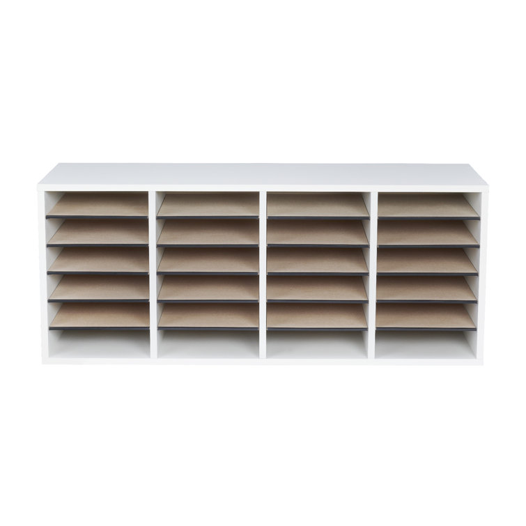 Modular 24-Compartment Gray Literature Sorter with Adjustable Shelves