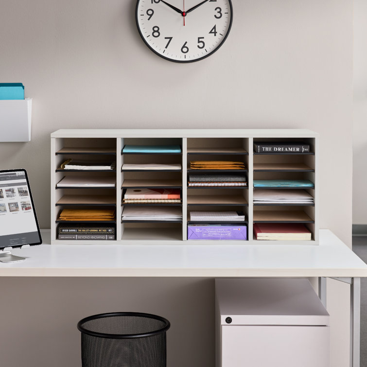 Modular 24-Compartment Gray Literature Sorter with Adjustable Shelves