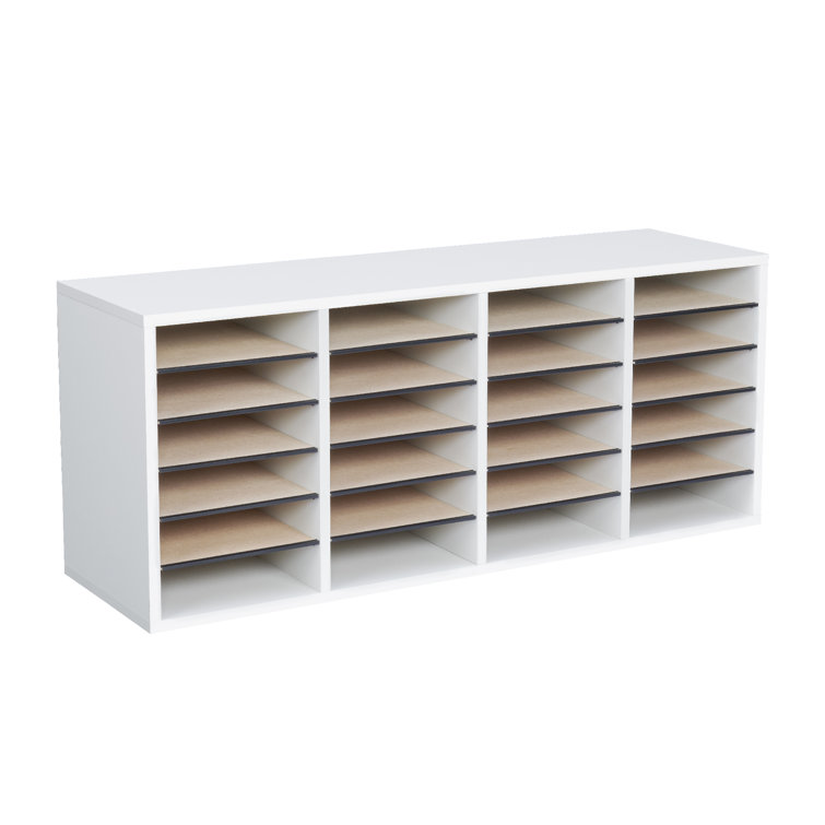 Modular 24-Compartment Gray Literature Sorter with Adjustable Shelves