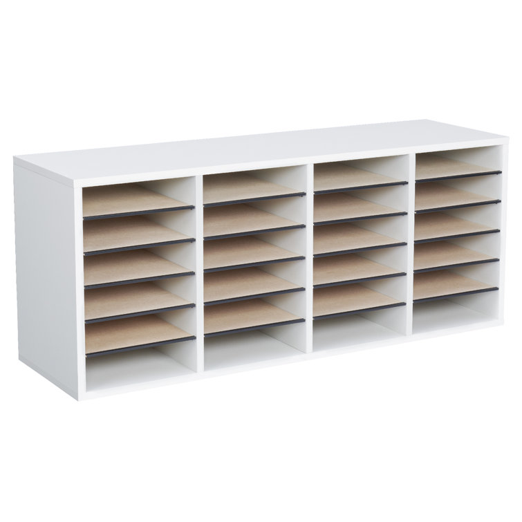 Modular 24-Compartment Gray Literature Sorter with Adjustable Shelves