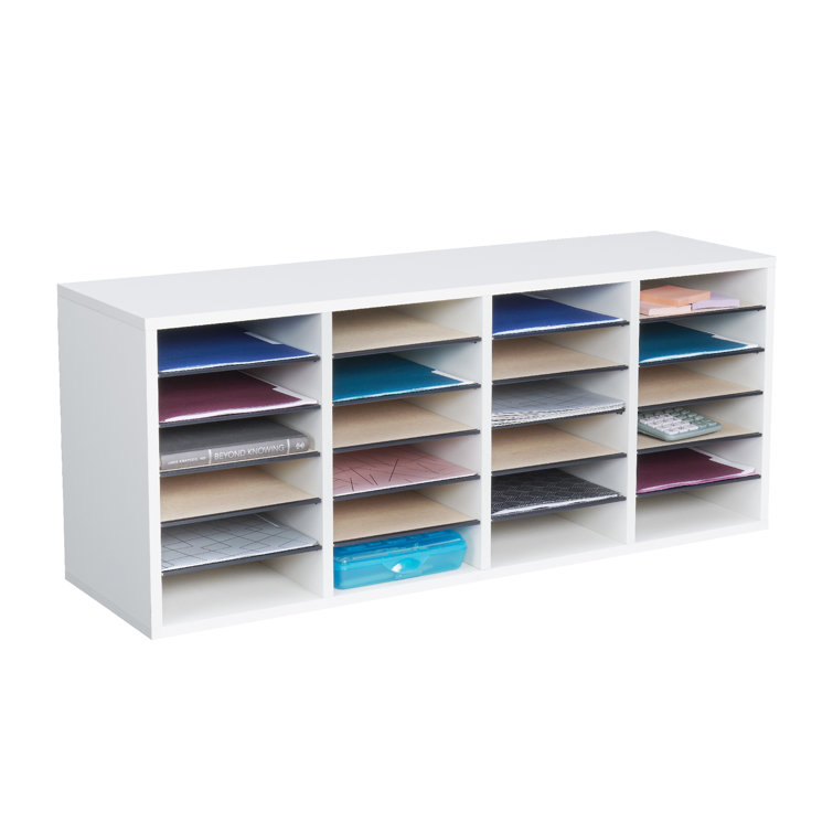 Modular 24-Compartment Gray Literature Sorter with Adjustable Shelves