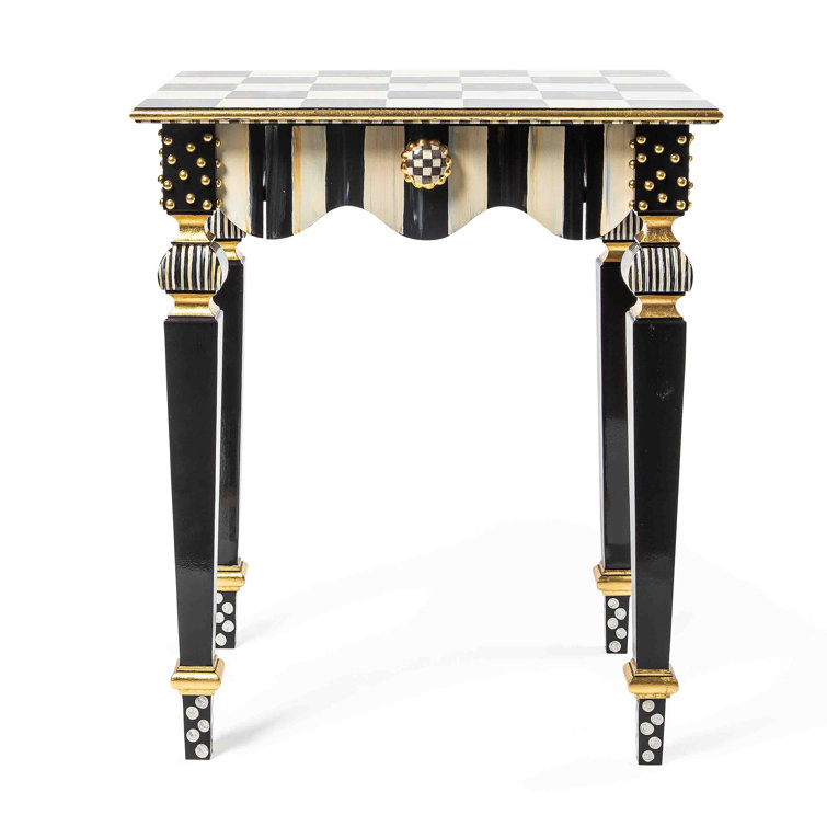 Black and White Birch Maple Side Table with Gold Accents