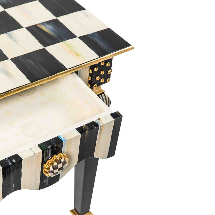 Black and White Birch Maple Side Table with Gold Accents