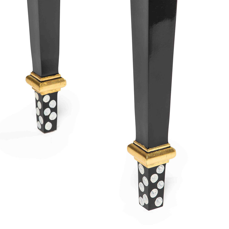 Black and White Birch Maple Side Table with Gold Accents