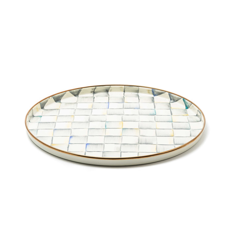Handmade Grey and White Enamel Round Serving Tray