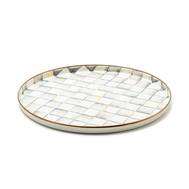 Handmade Grey and White Enamel Round Serving Tray