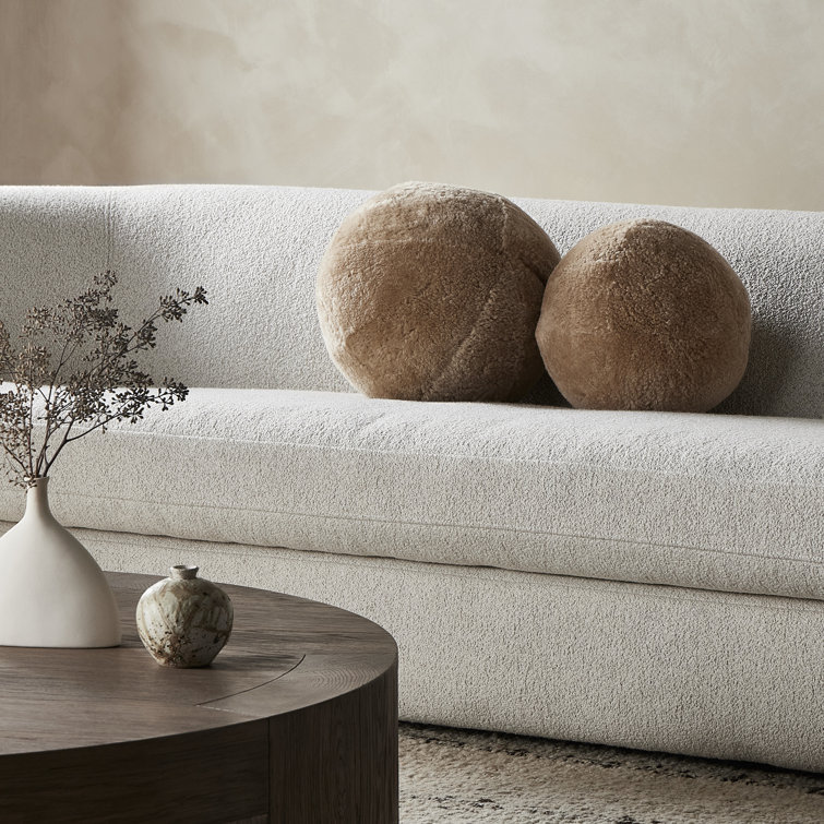 Beige Shearling Round Pillow Set with Down Alternative Fiber