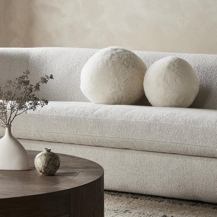White Shearling Reversible Round Throw Pillow Set