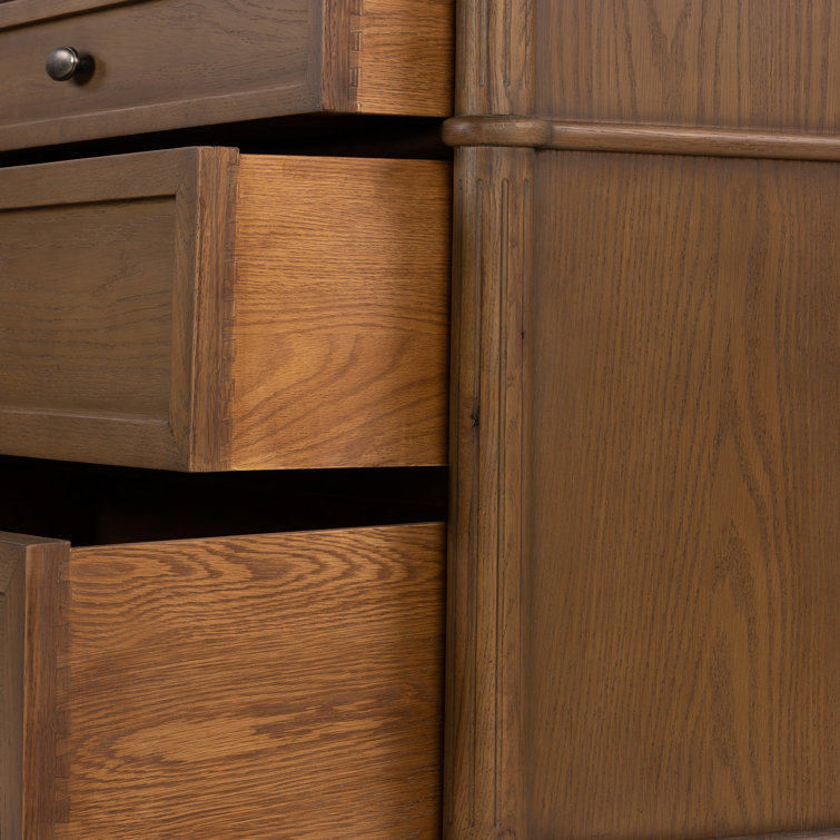 Toasted Oak Double Dresser with Marble Top and Levelers