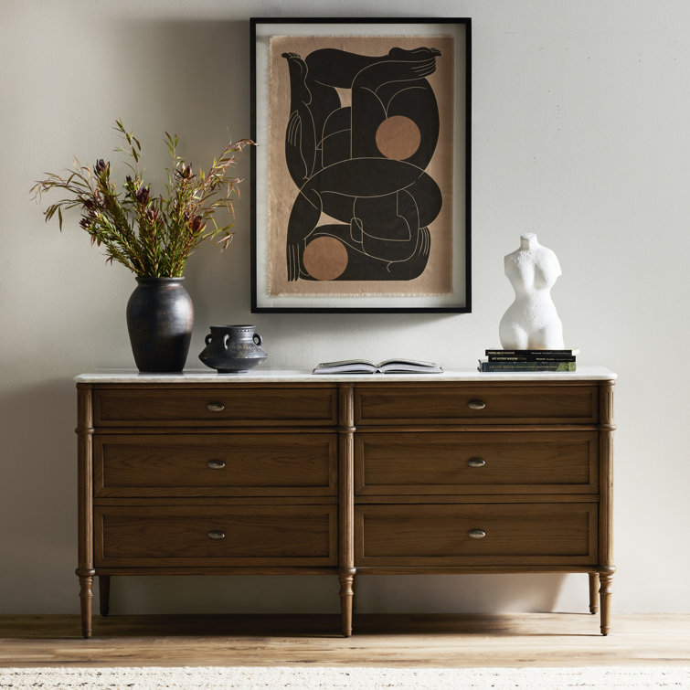 Toasted Oak Double Dresser with Marble Top and Levelers