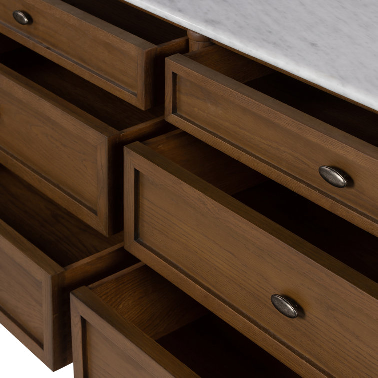 Toasted Oak Double Dresser with Marble Top and Levelers