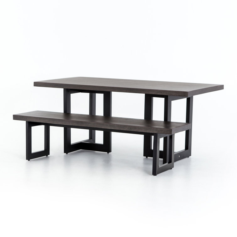 Judith Black Iron and Lava Stone Rectangular Dining Table