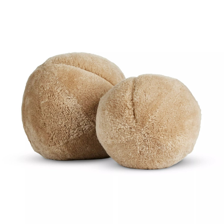 Beige Shearling Round Pillow Set with Down Alternative Fiber