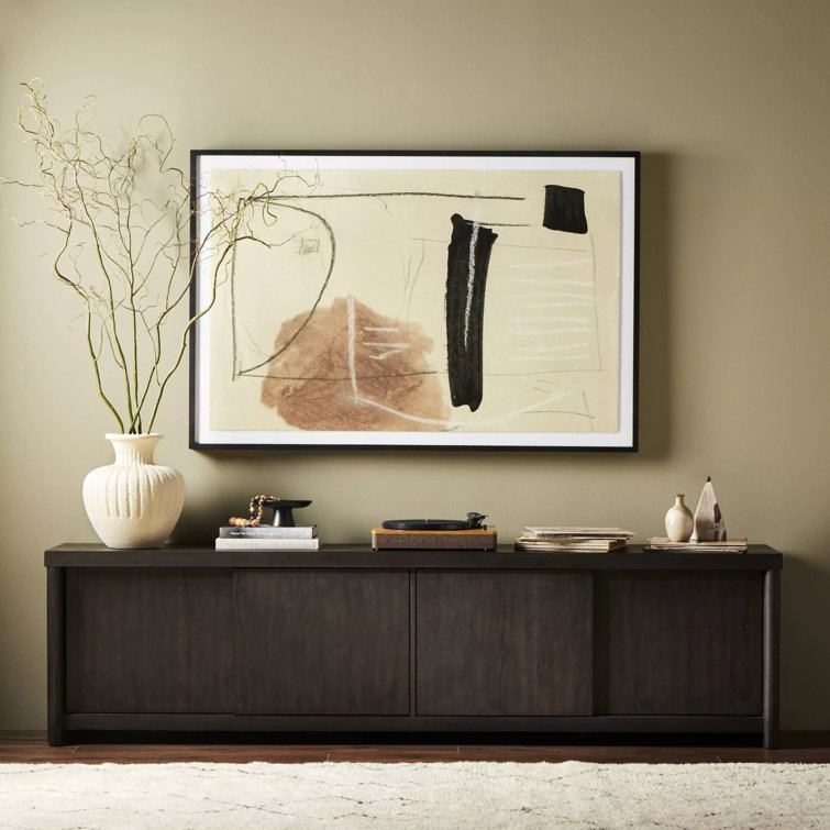 Worn Oak Solid Wood Media Console with Sliding Doors