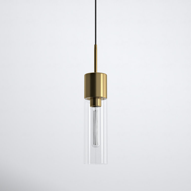 Clear Glass and Brass Single Light Cylinder Pendant