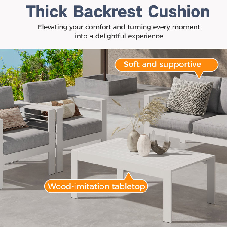 White Aluminum 6-Piece Patio Conversation Set with Light Gray Cushions