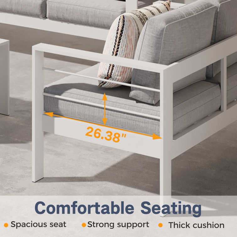 White Aluminum 6-Piece Patio Conversation Set with Light Gray Cushions